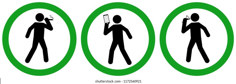 set no sign allow,walk smoking ,using smart phone and drink alcohol area isolated on white background, warning label vector eps 10.