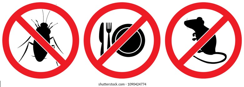 Set No Sign ,no Cockroach,no Food,no Rat Isolated On White Background,warning Label Vector Eps 10.