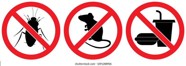 set no sign ,no cockroach,no food,no rat isolated on white background,warning label vector eps 10.