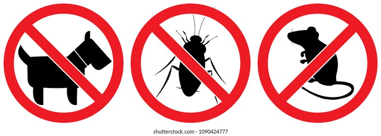 set no sign ,no cockroach,no pet,dog,no rat isolated on white background,warning label vector eps 10.