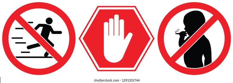 Set no sign ,no man run, stop signs,kid or children smoking isolated on white background,warning label vector eps 10.