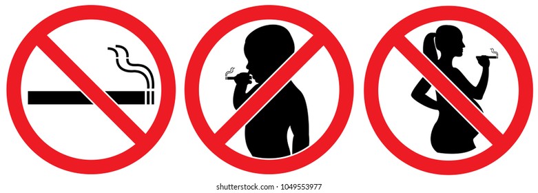 set no sign , smoking for pregnant woman ,kid or children smoking isolated on white background illustration vector eps10.
