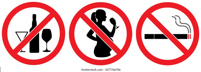 set no sign ,spirits, alcohol for pregnant woman ,no smoking area,drinking alcohols isolated on white background illustration vector eps10.