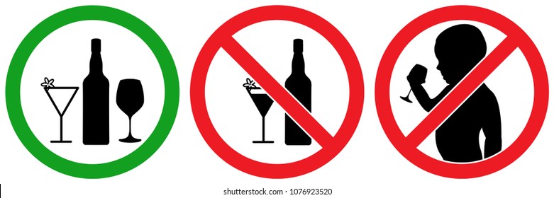 Set No Sign ,spirits,allow Area Alcohol , Children Drinking Alcohol Isolated On White Background Illustration Vector Eps10.