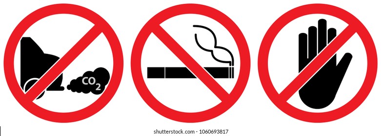 set no sign ,stop or must not, smoking , car exhaust isolated on white background,warning label vector eps 10.