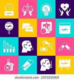 Set No smoking, Broken cigarette, days, Stop money saving, time and Disease lungs icon. Vector