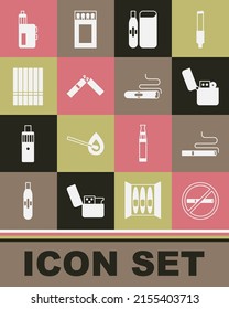 Set No smoking, Cigarette, Lighter, Electronic cigarette, Broken, Vape mod device and  icon. Vector