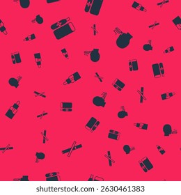 Set No smoking, Electronic cigarette, Vape liquid bottle and Man on seamless pattern. Vector