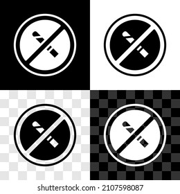 Set No Smoking icon isolated on black and white, transparent background. Cigarette symbol.  Vector