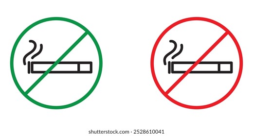 Conjunto de icono de no fumar, signo de no fumar, signo de prohibición de fumar Ilustración vectorial