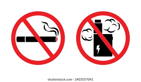 Set of no smoking icon vector and no vaping sign vector illustration isolated in white background