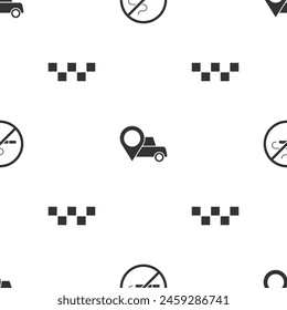 Set No Smoking, Location with taxi and Taxi car roof on seamless pattern. Vector