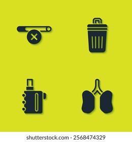 Set No smoking, Lungs, Electronic cigarette and Trash can icon. Vector