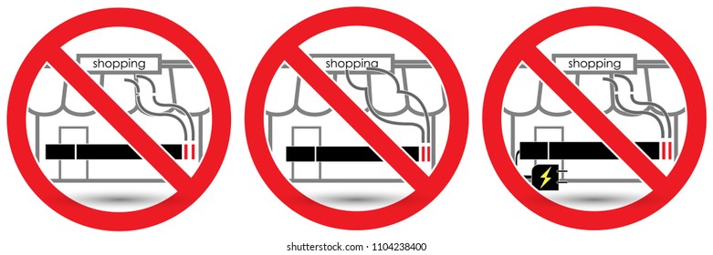 set no smoking in market,store or shop sign isolated on white background,warning label vector eps 10.