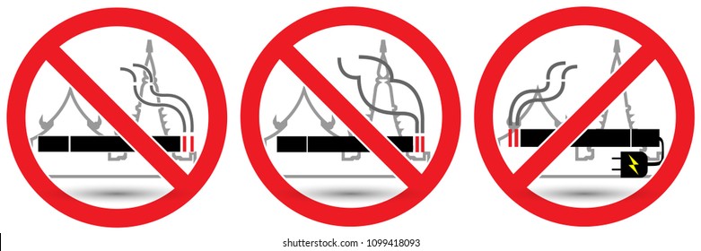 set no smoking in measure,temple sign isolated on white background,warning label vector eps 10.