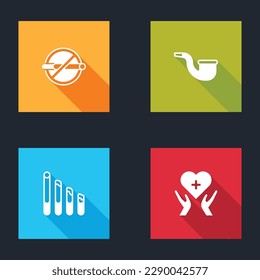 Set No smoking, pipe, Smoking cigarette and Heart with cross icon. Vector