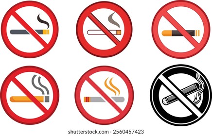 Set of No Smoking Sign Vector Silhouette Simple Design for Health Awareness