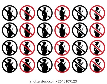 Set of no smoking while pregnant sign with different body shapes