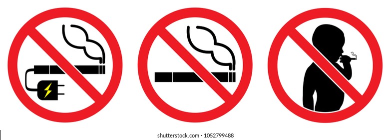 Set No Smokings Sign , Vaping ,kid Or Children Smoking Isolated On White Background Illustration Vector Eps10.