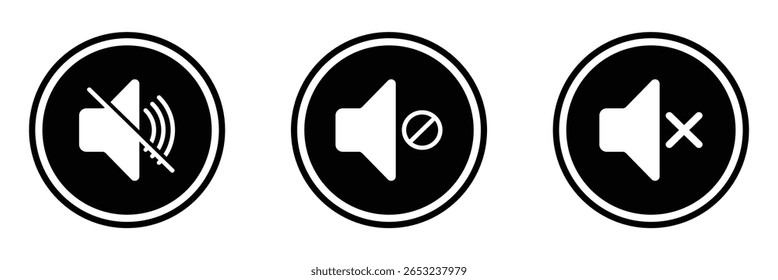 Set of no sound, No speaker icon. Sound icons. Speaker mute icon sign. Volume Off symbol. Silent mode icons