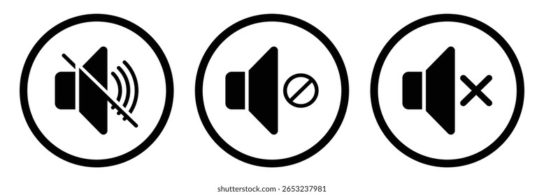 Set of no sound, No speaker icon. Sound icons. Speaker mute icon sign. Volume Off symbol. Silent mode icons