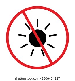 Set of No sun exposure warning icon. No lights symbol. Vector illustration.