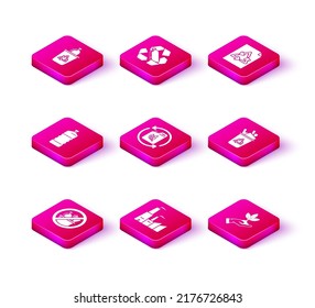 Set No trash, Factory, Plastic bottle, Bio fuel canister, Plant in hand of environmental protection, Recycle bin with recycle symbol, Paper and Recycling plastic icon. Vector