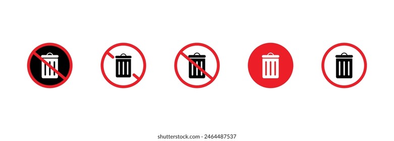 Conjunto de no hay icono de basura . No arrojar colección de icono de basura. Ilustración vectorial.