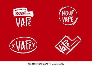 Set of No Vape hand drawn lettering text for print, card and banner. Vector illustration
