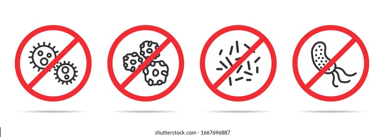 Set of no virus icons in four different versions in a flat design. Vector illustration