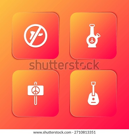 Set No war, Bong, Peace and Guitar icon. Vector