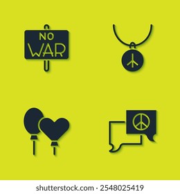 Set No war, Speech bubble chat, Balloons and Necklace with peace symbol icon. Vector