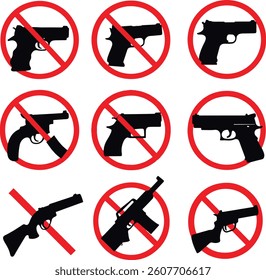 Set of no weapon allowed icon, logo vector illustration isolate on white background