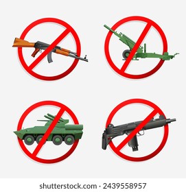 No hay señales de armas. No hay señales de guerra en el fondo blanco. Ilustración de vector 