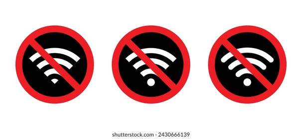 Conjunto de no hay señal de wifi. Red inalámbrica con vector de icono prohibido