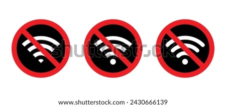 Set of no wifi sign. Wireless network with forbidden icon vector