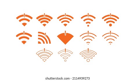 Set of no Wifi wireless icon vector orange color