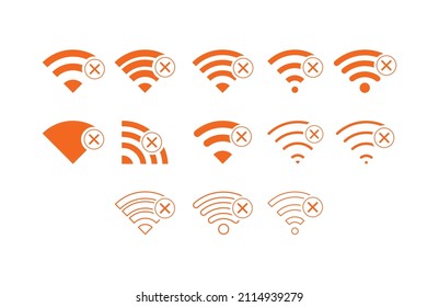 Set of no Wifi wireless icon vector orange color
