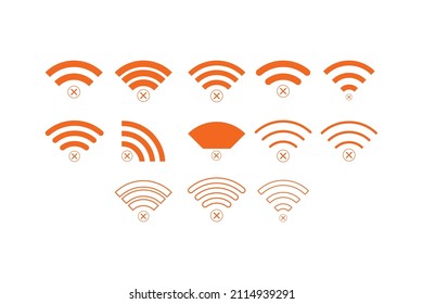Conjunto de no icono inalámbrico Wifi color naranja vectorial