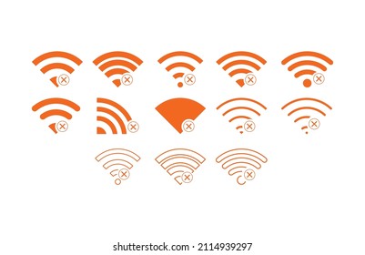 Set of no Wifi wireless icon vector orange color