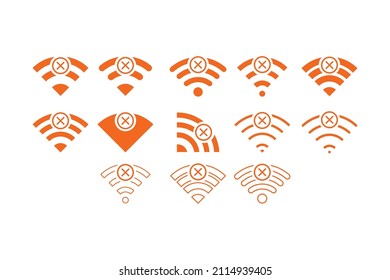 Conjunto de no icono inalámbrico Wifi color naranja vectorial