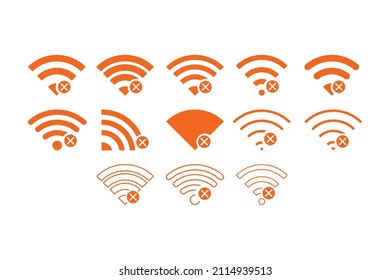 Set of no Wifi wireless icon vector orange color