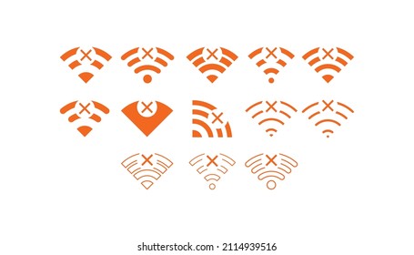 Conjunto de no icono inalámbrico Wifi color naranja vectorial