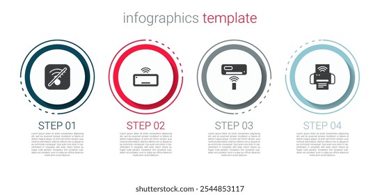 Defina Sem Wi-Fi, Internet sem fio, Teclado do computador, Ar condicionado e sistema de impressora Smart. Modelo de infográfico comercial. Vetor