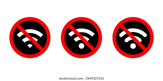 Set of no wifi zone sign icon vector. Wireless network with prohibition symbol