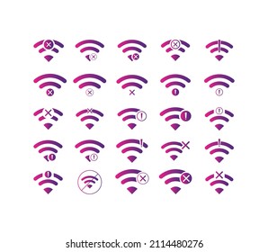 Conjunto de colores sin conexiones inalámbricas símbolo de signo de degradado vectorial