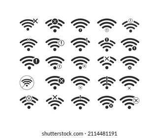 Juego de sin conexiones inalámbricas icono signo de color negro vectorial