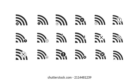 Set of No wireless connections icon sign vector black color