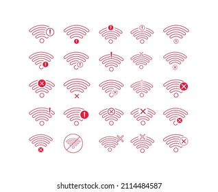 Juego de sin conexiones inalámbricas símbolo de icono signo de color rojo vector