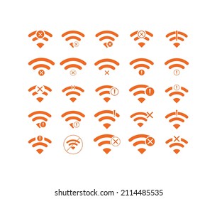 Set of No wireless connections icon sign vector orange color
